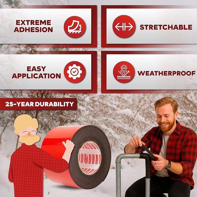 XFasten Foam Pipe Insulation Tape 4 Inch x 15 Feet Heavy-Duty AC Line Insulation Outdoor Pipe Wrap Tape AC Pipe Insulation Outdoor Pipe Insulation Wrap Tape HVAC Line Insulation Pipe Wrap Around Tape