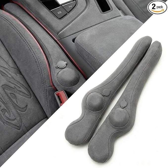 Inflatable Car Seat Gap Filler Strip - 2Pcs Suede Foldable Seat Gap Plug Blocker,Stop Dropping Items,Soft Interior Accessories for All Cars (Gray)