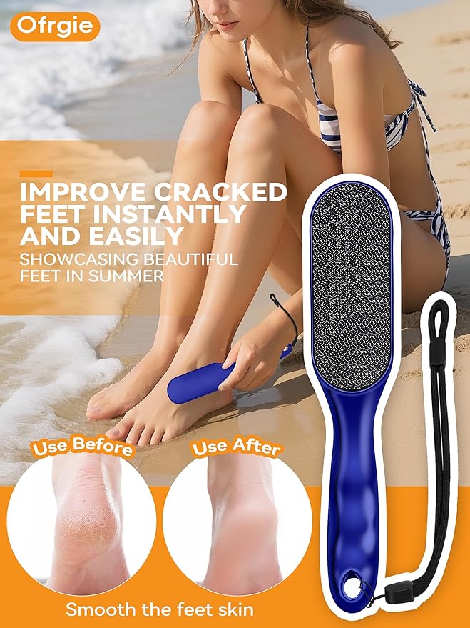 Nano Glass Foot File Professional Foot Scraper Dead Skin Rasp, Wet Dry Foot Callus Remover, Pedicure Tools for Feet Exfoliator, Anti-Slip Handle Rope & Storage Bag Gift for Women Blue