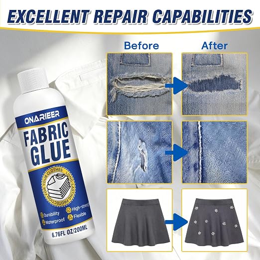 Fabric Glue Permanent Clear Washable - Instant Bond Leather Glue for Clothes Repairs Leather Crafts Upholstery Material Textile Felt Badges 200ml