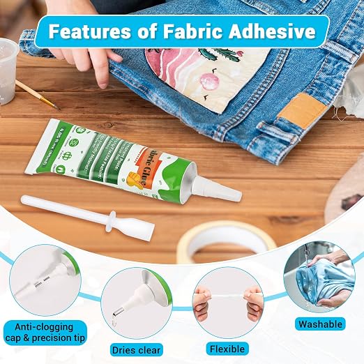 80ML Fabric Glue Permanent for Clothing, Clear Super Glue Fabric Adhesive Sticky Glue for Patches, Washable Liquid Fusion Stitch Fabric Repair Kit for Leather Cotton Rhinestones Polyester