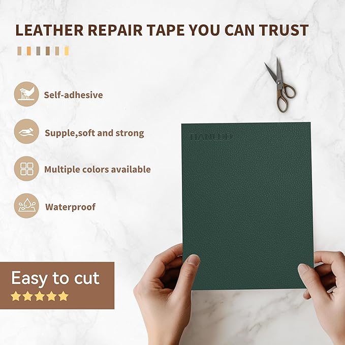 TIANLDD Leather Repair Tape,16 x 80 Inches Self Adhesive Leather Repair Patch，Leather Repair Kit for Furniture，Couches,Car Seats,Cabinets,Handbags(Dark Green-Litchi Grain)