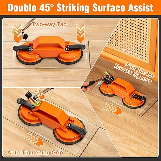 Floor Gap Fixer Tool, Dual 45°Striking Surface Floor Gap Repair Tool, Heavy Duty Suction Cup Plank Grabber with Acrylic Sticky Pads & Hammer for Laminate Vinyl Flooring