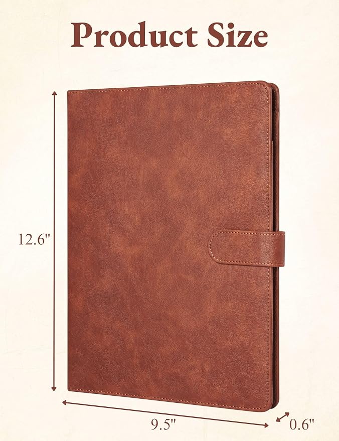Mymazn Padfolio Portfolio Folder, Faux Leather Interview Resume Folder with Document Organizer & Business Card Holder, Letter-Sized Notepad Legal Pad Holder for Men Women (Dark Brown)