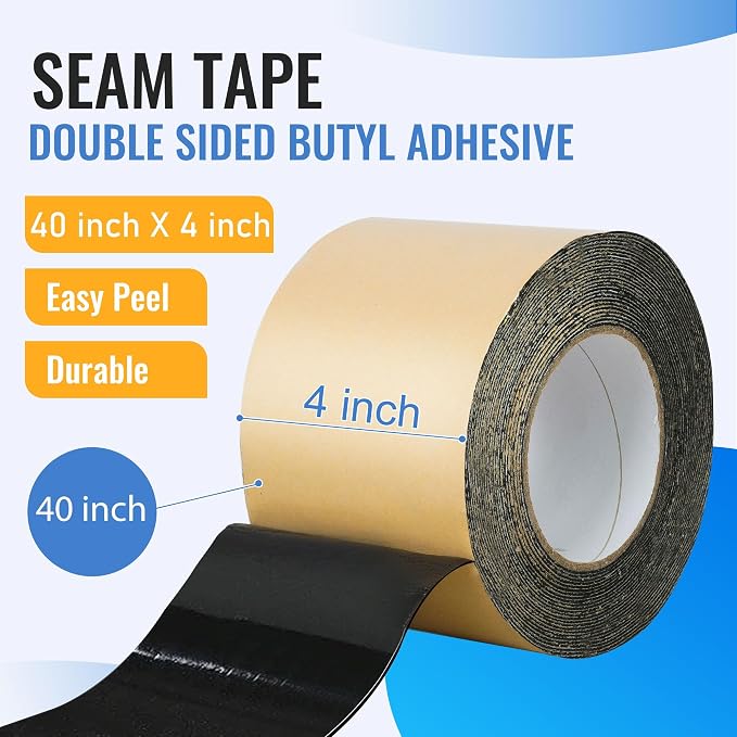 Pond Liner Seam Tape 4" x 40" - Double Sided Butyl Adhesive Tape for EPDM Liners, Waterproof Repair Patch for Ponds, Fish Ponds, Water Features & Outdoor Landscaping (Black)