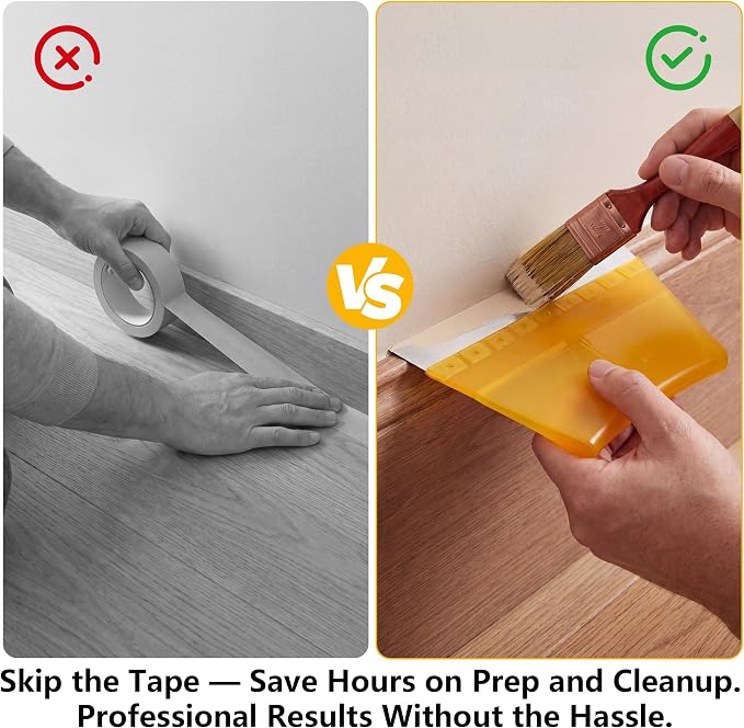 2 Pack 8 Inch Paint Edger & Trim Guard, Stainless Steel Cutting-in Tool, Painter's Tape Alternative for Ceilings, Baseboards, Door Frames & Trim, Yellow & Blue