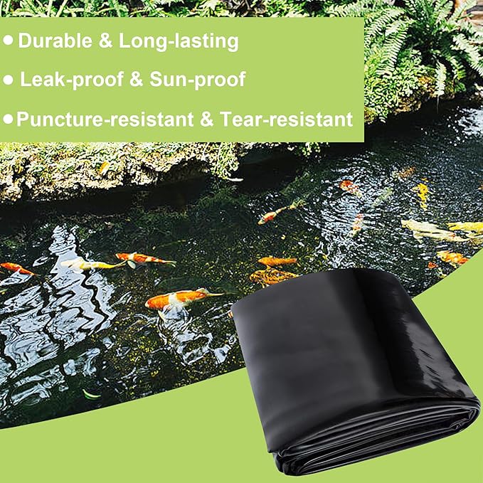 Adroiteet 14 x 14 FT Pond Liner, 20 Mil Fish Pond HDPE Liner, Pond Liners for Outdoor Ponds, Koi Ponds, Garden Fountain, Waterfall