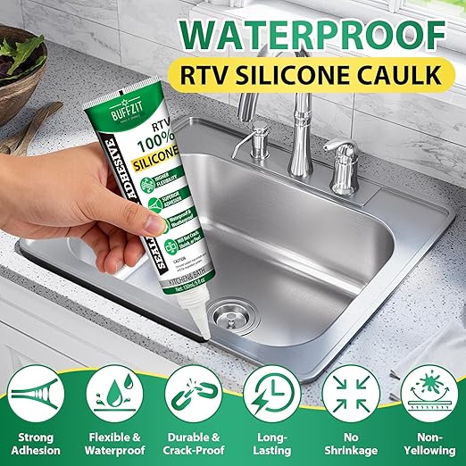 Silicone Sealant Adhesive Silicone Caulk, No Caulking Gun Needed, 100% Waterproof Flexible Sealant, Strong Bond, Shrink & Crack Resistant for Automotive, Kitchen, Bathroom & Windows, 5 Oz Black