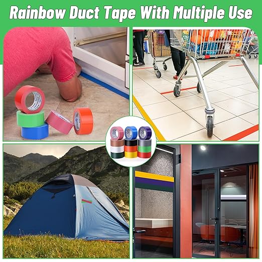 Rainbow Colored Duct Tape Bulk 2 Inch x 360 Yards,12 Bright Duct Tape Assorted Colors Rolls, Waterproof Heavy Duty Duct Tape, Colored Duct Tape Multipack for Arts Home Office School DIY Craft
