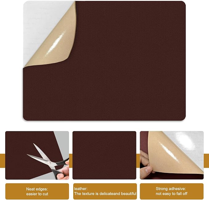 IANZE 2Pcs Leather Repair Patch, Self Adhesive Leather Repair Patch for Car Seats, Couches, Furniture, Sofa, Handbags, Office Chair (Red Brown)