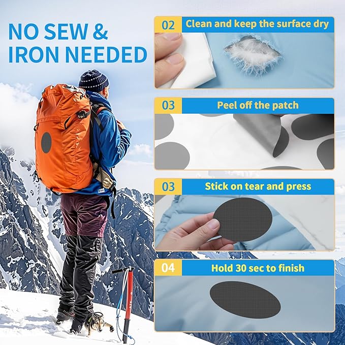 Waterproof Self-Adhesive Nylon Patches for Tent Repair Kit, 24pcs Outdoor Gear Tenacious Repair Tape, Fabric Patches for Clothes, Down Puffer Jacket, Tent, Sleeping Bag, Backpack, Dark Gray