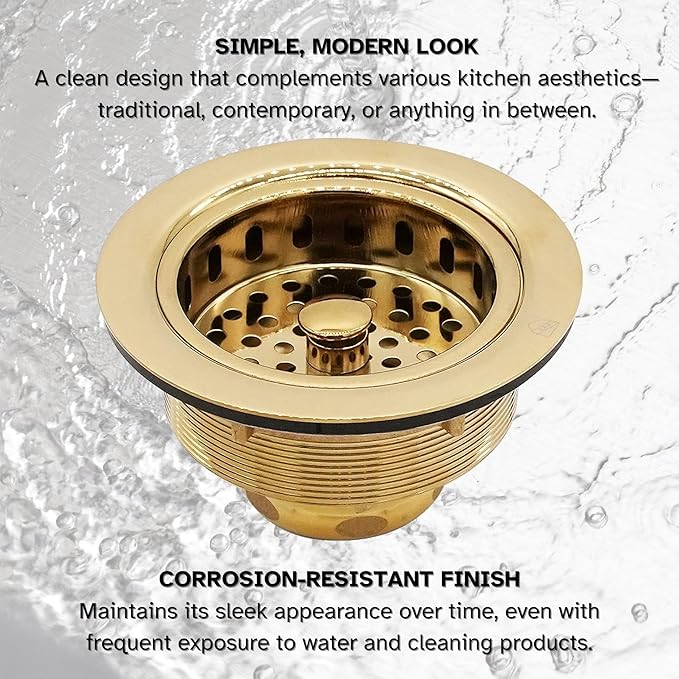 Westbrass D214-01 3-1/2" Post Style Large Kitchen Sink Basket Strainer, Polished Brass