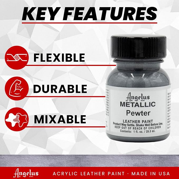 Angelus Metallic Leather Paint, 1 oz., Pewter