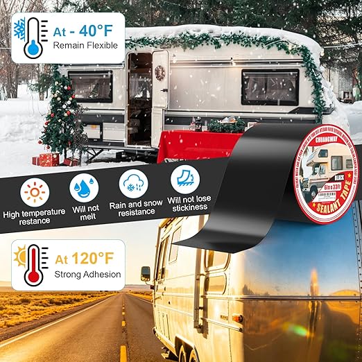 Butyl Sealant Waterproof Tape Black, 6 Inch X 33 Foot RV Roof Repair Tape, UV & Weatherproof Roof Seal Tape for RV Camper Trailer Boat Window Sealing Leak Repair