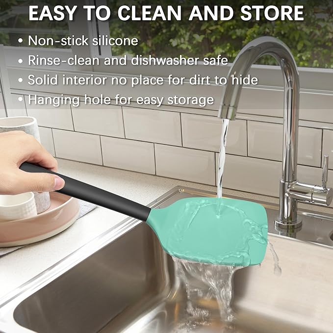 Coukre 2 Pack Silicone Spatula Set, High Heat Resistant, BPA Free Kitchen Spatula, Solid & Slotted Turner for Non-Stick Pans, Sautéing, and Flipping (2, AquaGreen)
