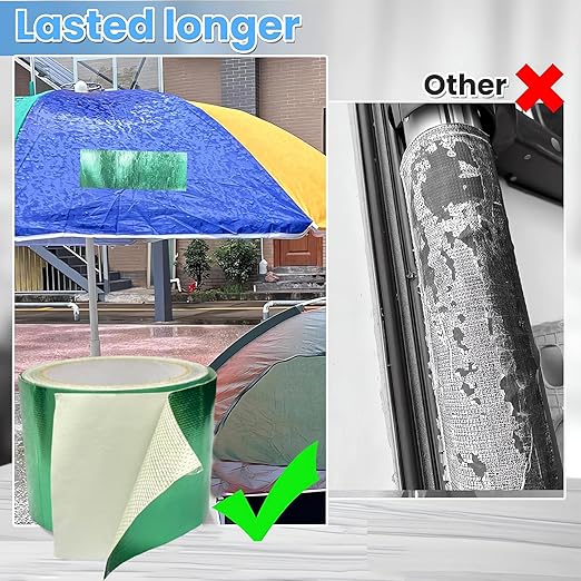 Waterproof Tape Heavy Duty, Tear Resistant Adhesive Tape for Outdoor Repair, Strong Duct Tape for Canvas, Tarp, Tent, Boat Cover, Awning, Vinyl, Plastic - All Weather UV Resistant Patch Kit, Green