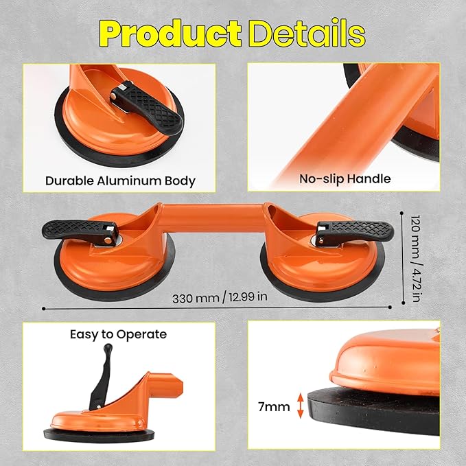 Saker Laminate Floor Gap Repair Tool,Suction Cup Lifter and Rubber Mallet,Floor Gap Repair Kit,for Floating Wood Floors and Moving Glasses (Light Orange)
