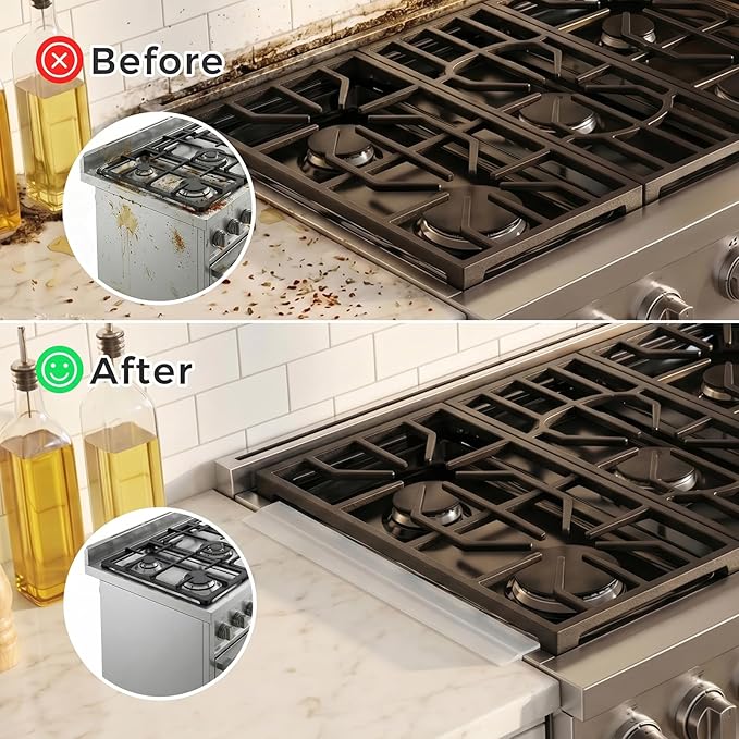 Silicone Stove Gap Covers with Stainless Steel, Oven Gap Filler Seals Gaps Between Stovetop and Counter, Stove Gap Guards Range Trim Kit, Easy to Clean Stove Gap Guard (Clear 2 Pack,20.86")