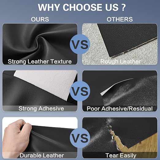 Self Adhesive Leather Repair Patch Kit, 31.4 in x 16 in Large Vinyl Leather Repair Tape for Furniture, Car Seat, Couch, Sofa, Chair Smooth Black