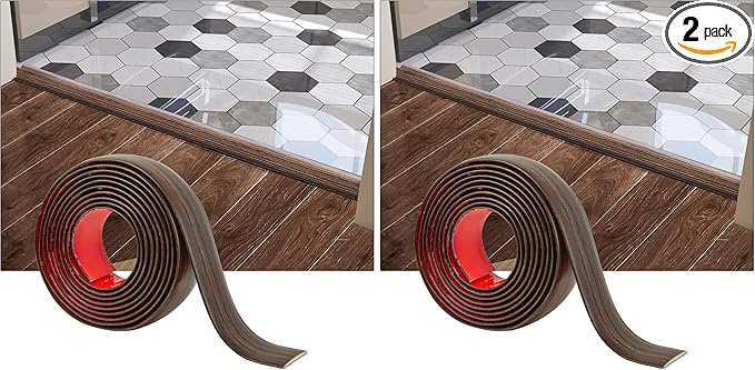 Art3d 4 FT Self Adhesive Vinyl Floor Transition Strip, Laminate Strip Flat Divider for Joining Gaps,Carpet Threshold Transition,Floor Tiles（1.57in, Brown） (Pack of 2)