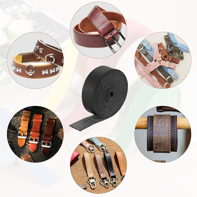 MECCANIXITY Faux Leather Strap, 1" Width x 98" Long Grained Leather Belt Strip Trim Roll for DIY Craft Projects, Pet Collars, Traction Ropes, Bag Straps, Hobby Workshop (Black)
