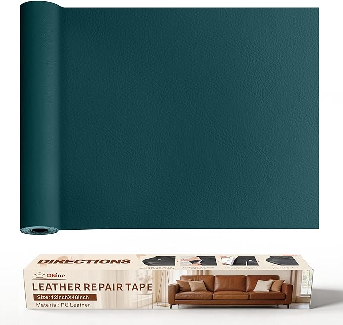 ONine Leather Repair Patch，Leather Repair Tape, 12 x 48 inches Leather Repair Patch for Furniture,Vinyl Repair kit，Leather Couch Patch，for Sofas, Furniture, car Seats, (Turquoise Blue-Litchi Grain)