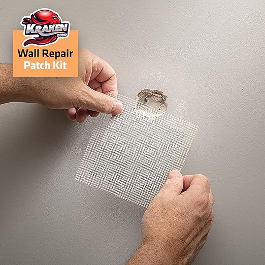 Kraken Bond Drywall Patch Repair Kit - (12x8 fl.oz.) Easy to Use Wall Patch Repair Kit for Drywall Hole & Cracks, Includes Aluminum Self-Adhesive Patch, Grit Sandpaper, Plastic Putty Knife, 12 Pack