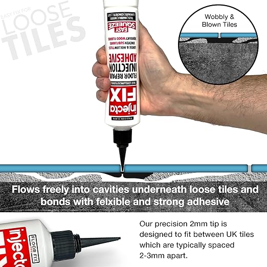 Floor-Fix Pro Eeasy Squeeze 10.1 Fl Oz - Extra Strength - Fix Loose & Hollow Tiles, Squeaky Wood & Laminate - Includes Built in 5/64” Syringe Tip - Adjustable to 5/64. No Sealant Gun Required (6)