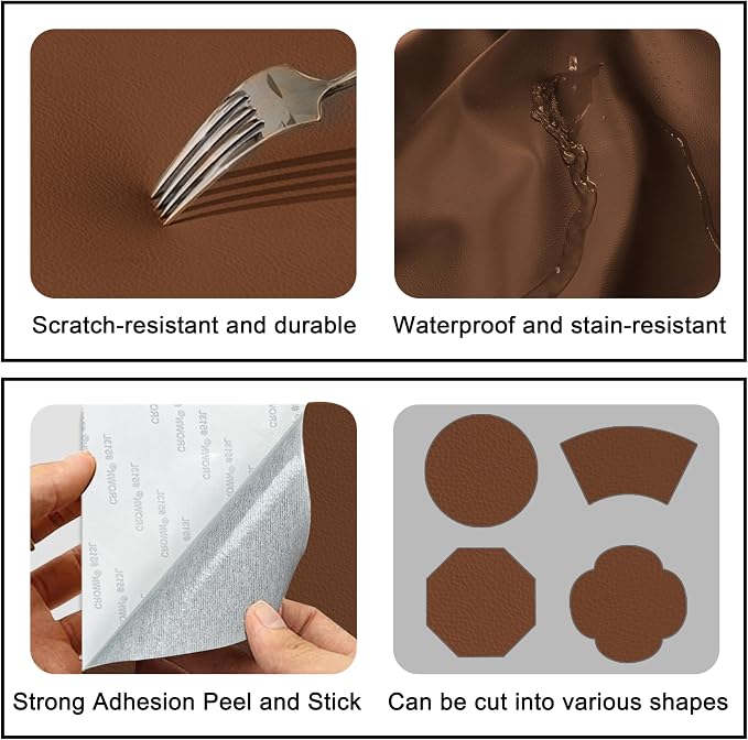 Self Adhesive Leather Repair Patch,8x12 inch Vinyl Repair Kit,Leather Repair Kit for Furniture,Car Seat,Couch,Office Chair,2 Pcs Light Brown