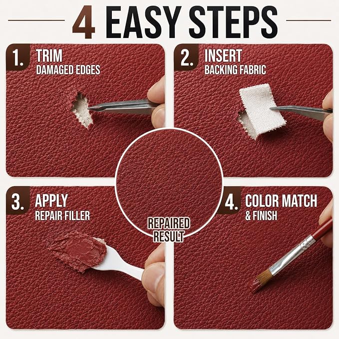 ARCSSAI Leather Repair Kit for Furniture, Sofa, Jacket, Car Seats and Purse. Leather Filler Super Easy Instructions to Match Any Color, Restore Any Material, Bonded, Italian, Pleather, Genuine