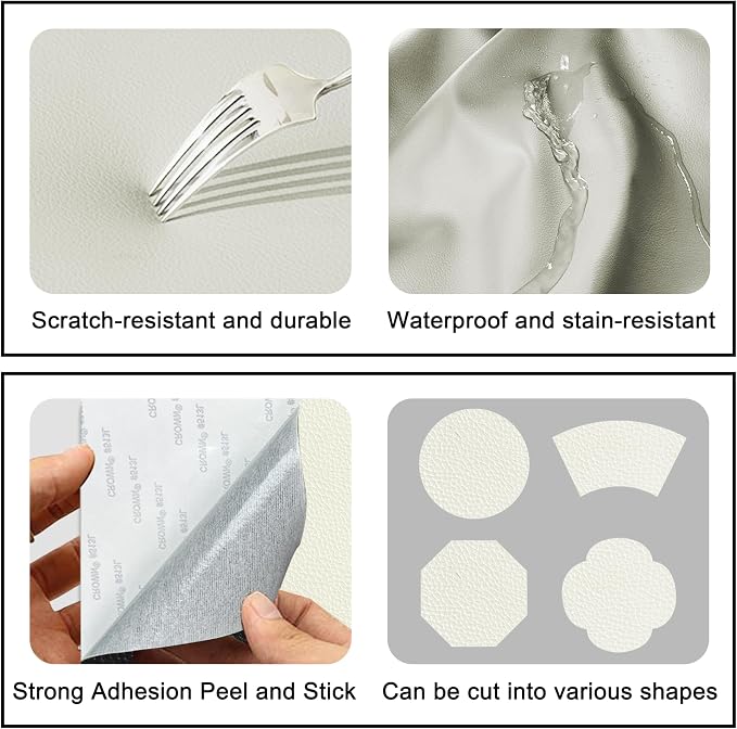 Self Adhesive Leather Repair Patch,8x12 inch Vinyl Repair Kit,Leather Repair Kit for Furniture,Car Seat,Couch,Office Chair,2 Pcs Beige