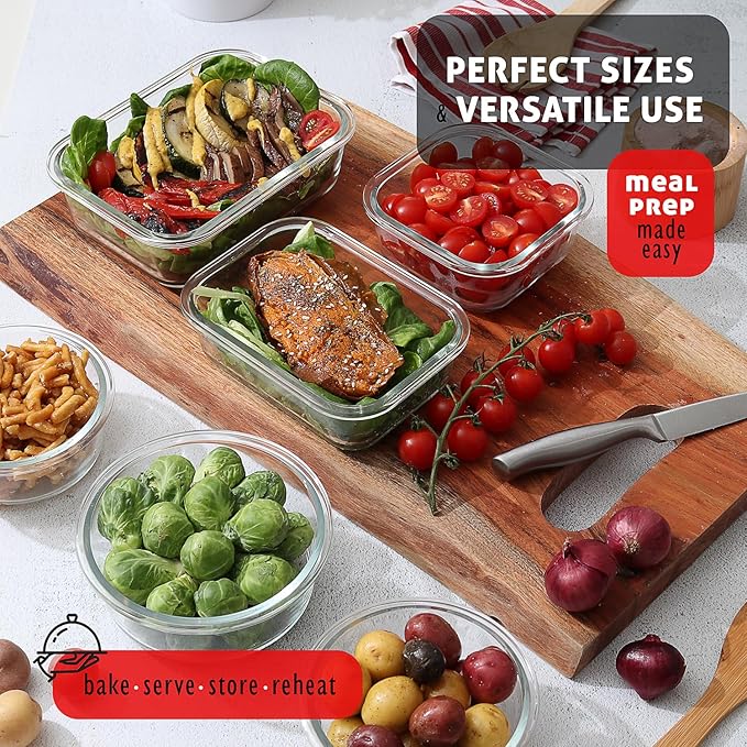 EATEX 24pc Glass Storage Containers with Lids, 12 Set Glass Food Storage Containers with 12 Airtight Lids, Pantry Kitchen Meal Prep Containers for Lunch, Freezer Storage Containers, Jet Black