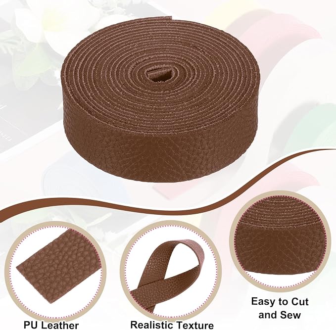 MECCANIXITY Faux Leather Strap, 1" Width x 98" Long Grained Leather Belt Strip Trim Roll for DIY Craft Projects, Pet Collars, Traction Ropes, Bag Straps, Hobby Workshop (Brown)