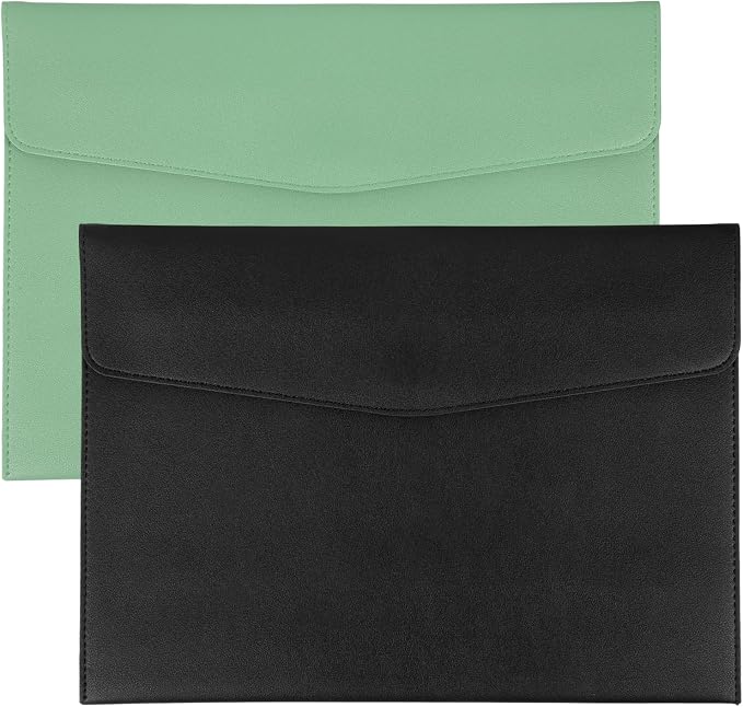 PATIKIL 2Pcs PU Leather A4 File Folder, Document Holder Envelope Waterproof Napa Texture Filing Organizer Portfolio Folder Case with Magnetic Snap Closure for Home Office, Green, Black
