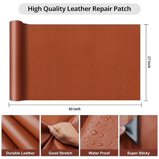 Leather Repair Patch,17X60 Inch Leather Repair Tape,Large Self Adhesive Leather Patches for Furniture, Couches,Car Seat,Chair(17X60 inch,Light Brown)