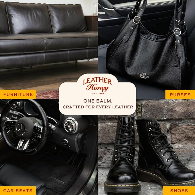 Leather Honey Black Recoloring Balm: Color Restorer and Scratch/Scuff Remover for Furniture, Couches, Shoes & Boots, Auto Interiors and Accessories