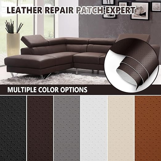 Leather Repair Patch, Breathable Perforated Self Adhesive Repair Patch, Furniture Couch Car Seats Office Chairs Sofa Repair Refurbished Faux Leather Patch (Dark Brown,15.7x23.6 inch)