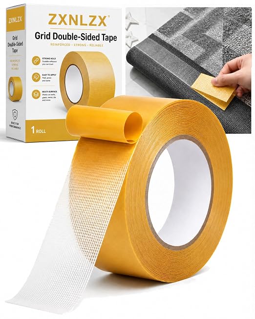 Grid Double-Sided Tape, Heavy Duty Waterproof Mesh Magic Tape Tear-Resistant Hight Adhesion Removable No Residue for Curtains, Carpets, Crafts and Home Repairs(5 meters-1pc,30 mm)