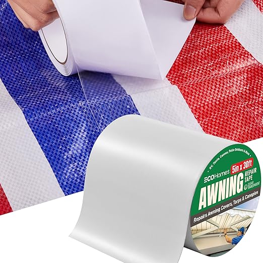 Awning Covers & Tarp Repair Tape - Waterproof Self Adhesive Patch Repair Kit | Patch Tapes for Awnings, Outdoor Canopies, Patio Window Awnings, Gazebos, Tents, RV, Canvas, Boat Covers (Transparent 5")