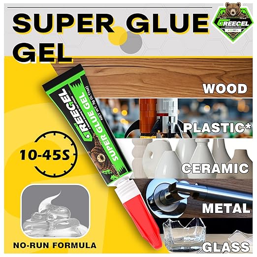 1 Oz Medium Liquid Clear Super Glue + 3g Gel Glue, Cyanoacrylate Adhesive for Woodworking, Ceramic, Plastic, Metal, Shoes, Glass, Crafts & Repairs