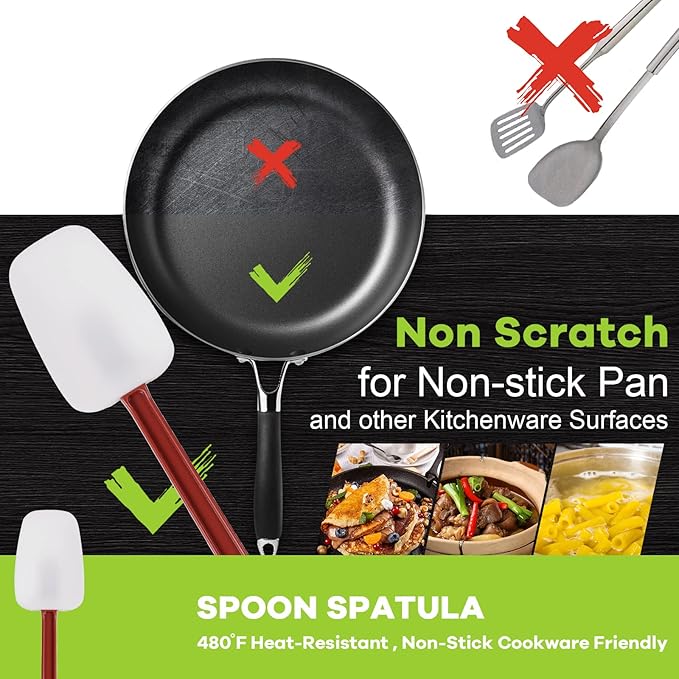 Silicone Rubber Spatula Set of 3, High Heat, Commercial (2 Spoonula + 1 Scraper, 9.5 Inches)