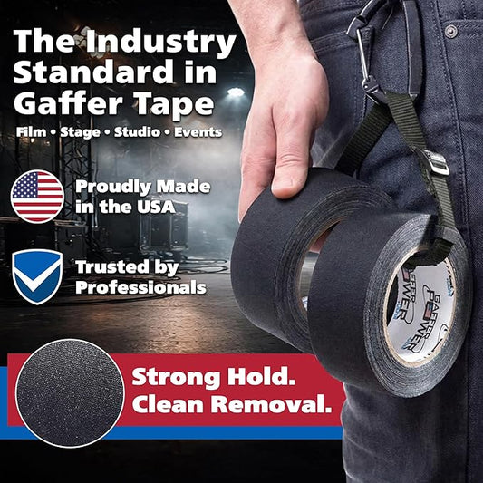 Gaffer Power Proudly Made in The USA, Real Professional Grade Gaffer Tape, Heavy Duty Gaffers Tape, Non-Reflective, Multipurpose Cord Tape. 2 Inches x 30 Yards, Black
