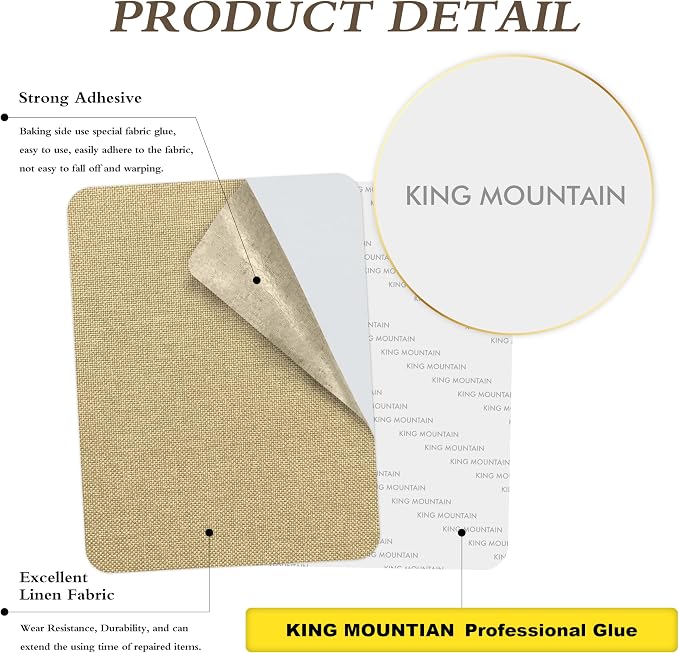 KING MOUNTAIN Coarse Linen Repair Patches, Self-Adhesive Linen Fabric Patches, 8X11 inch 2 PCS, Multi Color, Can be Used for Linen Sofa Repair (8" x 11"-2PCS,Khaki)