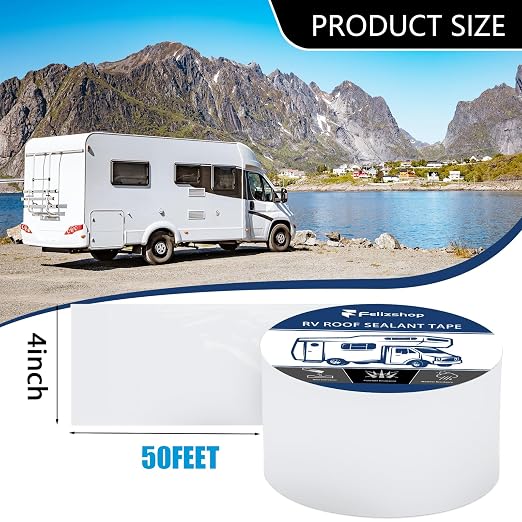 RV Sealant Tape, RV Roof Tape White,4 Inch X 50 Feet RV Repair Roof Tape, UV & Weatherproof Roof Seal Tape for Camper, Boat Sealing, Truck Stop Camper Trailer Roof Seam Leaks(2 Rolls)