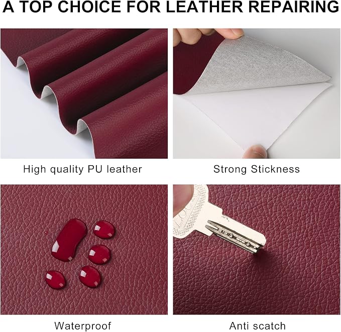 YAFLC Leather Repair Patch for Furniture, 4" x 63" Self Adhesive Leather Repair Kit Vinyl Repair Tape for Car Seat Sofa Jackets Couches Chair Fuchsia