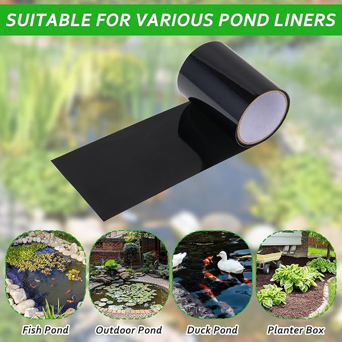 60”x 4” Pond Liner Seam Tape Single Sided PVC Waterproof Adhesive Tape for EPDM Liners Waterproof Pond Repair Kit Thickened Peel and Stick Seam Tape for Outdoor Roof Garden Cover Patch Repair