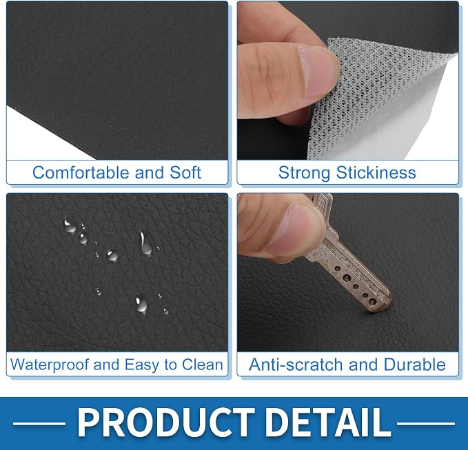 Self Adhesive Leather Repair Patch Strong Stickiness 19.6"x39" Leather Repair Tape PVC Faux Leather Black 1 Pcs