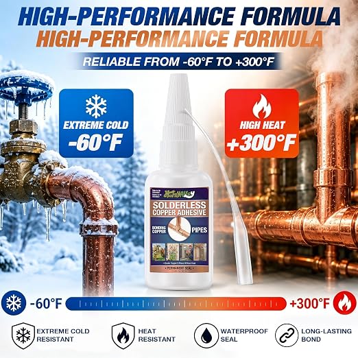 50ml Copper Soldering Kit, No Heat Liquid Solder for Copper Pipe w/Precision Nozzle, Instant Leak Repair Plumbing Solder for Copper&Brass, Up to 500 PSI,-60°F to +300°F,Bonding Solution for Pipe&HVAC
