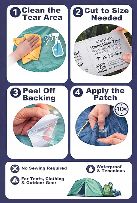 aZengear Clear Tenacious Waterproof Tape, TPU Patch Repair Kit for Tents, Jackets, Inflatables - Fix Rips in PVC, Furniture, Awnings, RV, Shoes