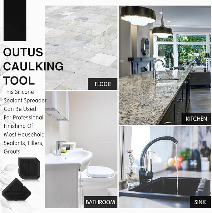 Outus 2 Pieces Caulking Tool Set Silicone Sealant Grout Tool for Kitchen Bathroom Floor Sealant Sealing(Black)